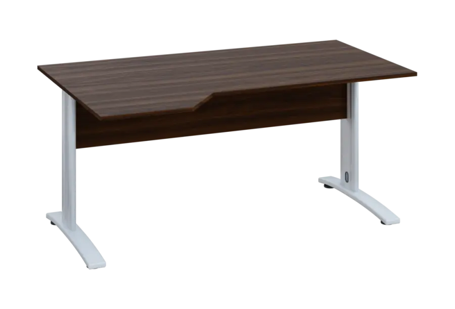 EZK 18 - 164 stůl kancelářský, rohový, levý, kovová podnož bílá, deska 18 mm, široký 1600 mm, ořech královský